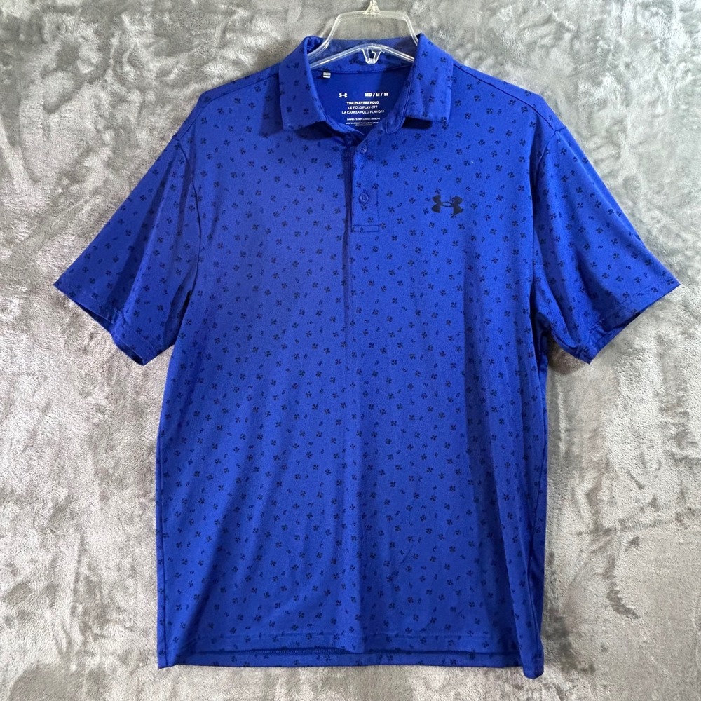 Under Armour Mens Medium M Playoff Polo‎ Shirt Blue Floral Golf Performance Logo